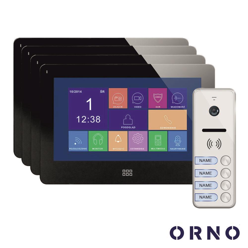 Vídeo Porteiro C/ 4 Lcd 7" Cores LEDS Preto ORNO