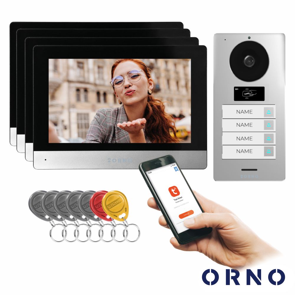 Vídeo Porteiro C/ 4 Lcd 8" Cores RFID WIFI Preto ORNO