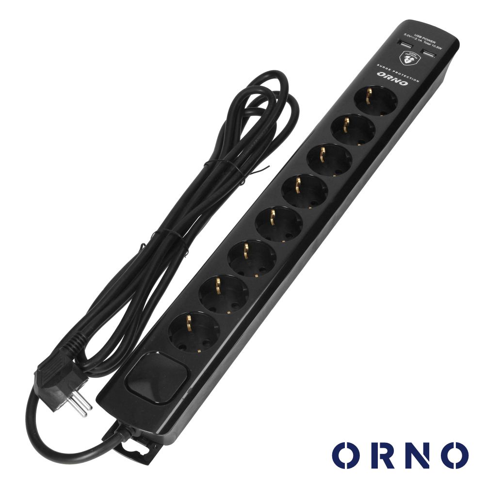 Extensão Elétrica 8x Schuko Interruptor Proteção 3m ORNO