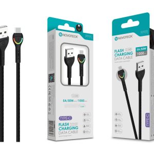Cabo Type-C Negro 5A 50W 1M S-048 com Luz Indicador
