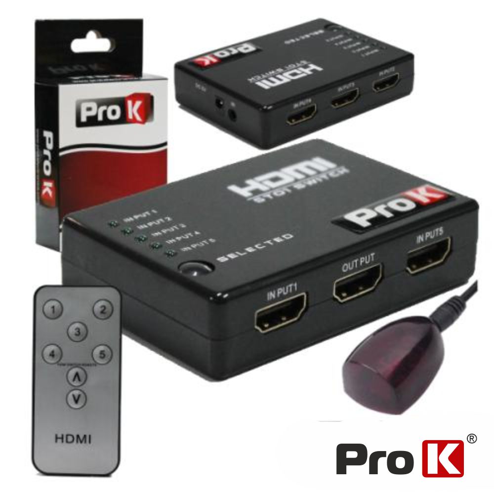 DISTRIBUIDOR HDMI AMPLIFICADO 5 ENTRADAS 1 SAÍDA IR PROK