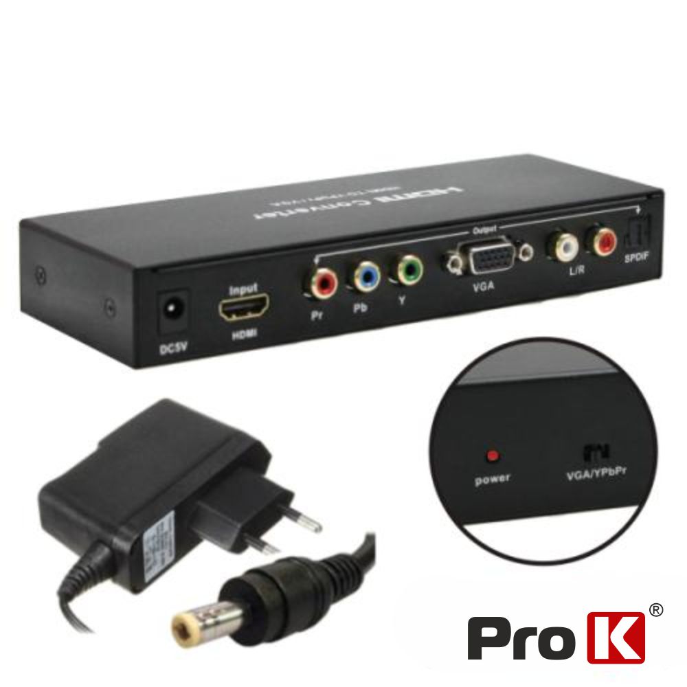 CONVERSOR HDMI -> VGA E RGB C/ SAÍDA ÁUDIO SPDIF PROK