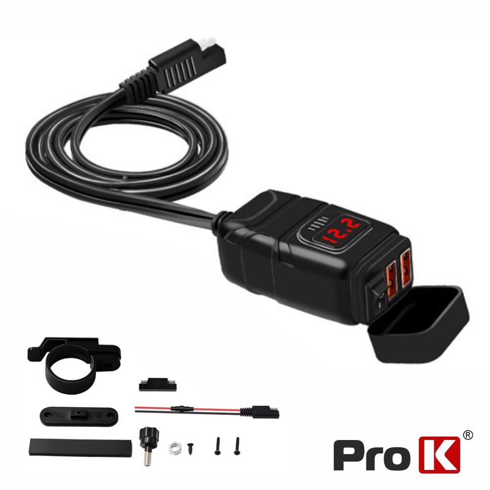 Tomada Dupla 2x USB-A 3.0 C/ Display P/ Mota PROK