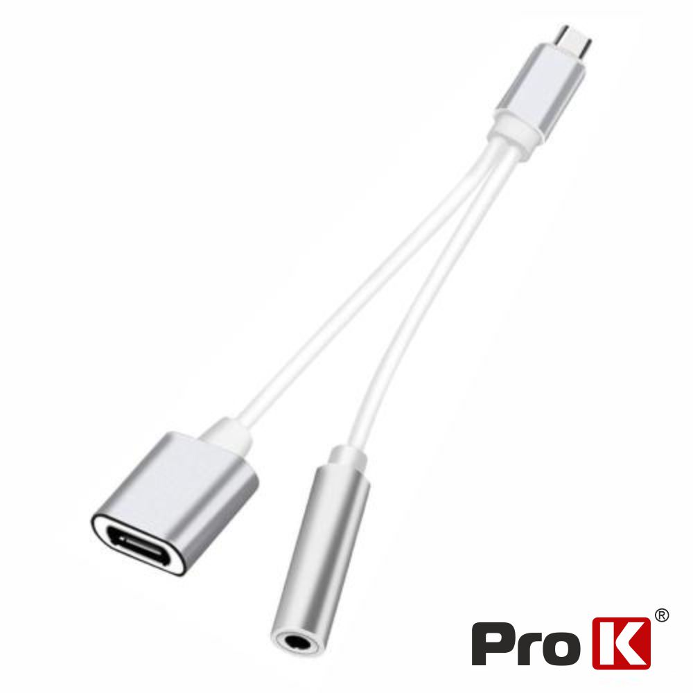 PK-USBC/JACKUSBC Adaptador USB-C Macho P/ USB-C Femea e Jack 3.5mm PROK