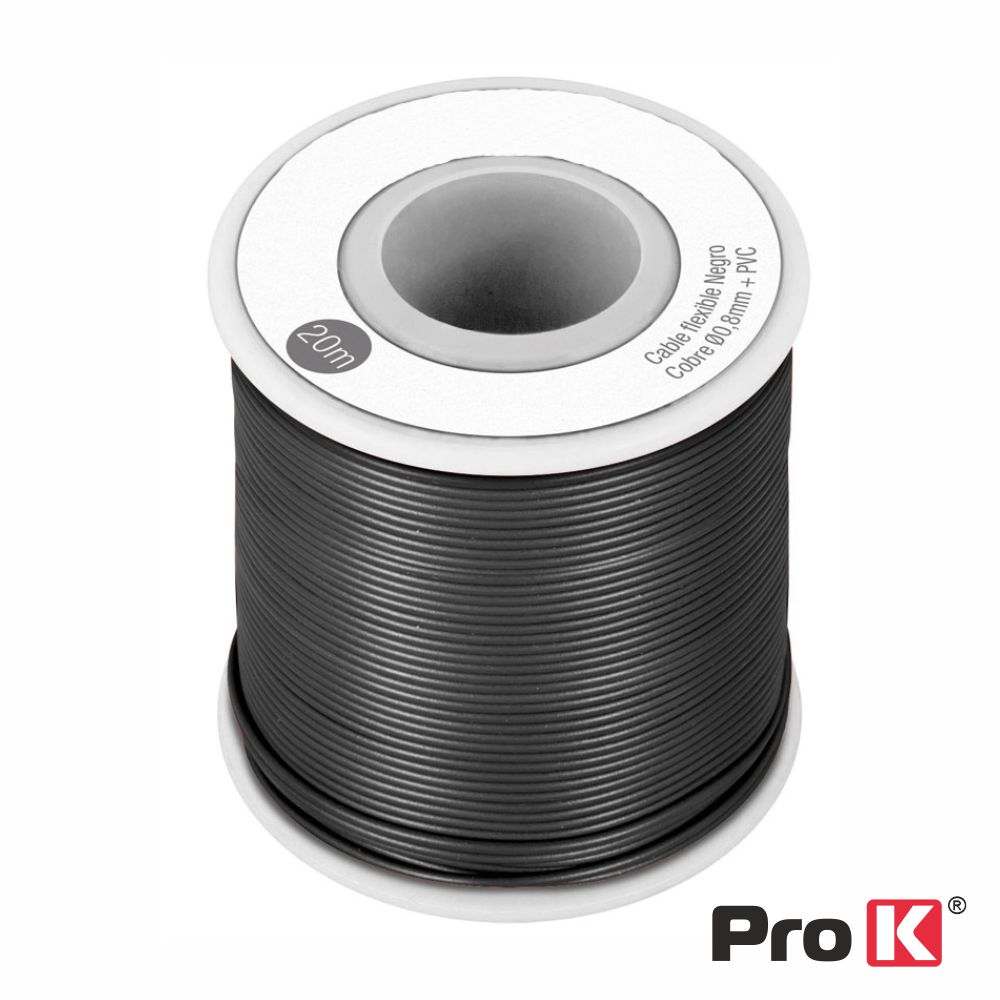 Cabo Multifilar Preto 0.8mm Rolo 20m PROK