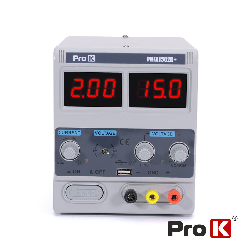 FONTE DE ALIMENTAÇÃO DIGITAL 0-15V / 0-2A C/USB PROK