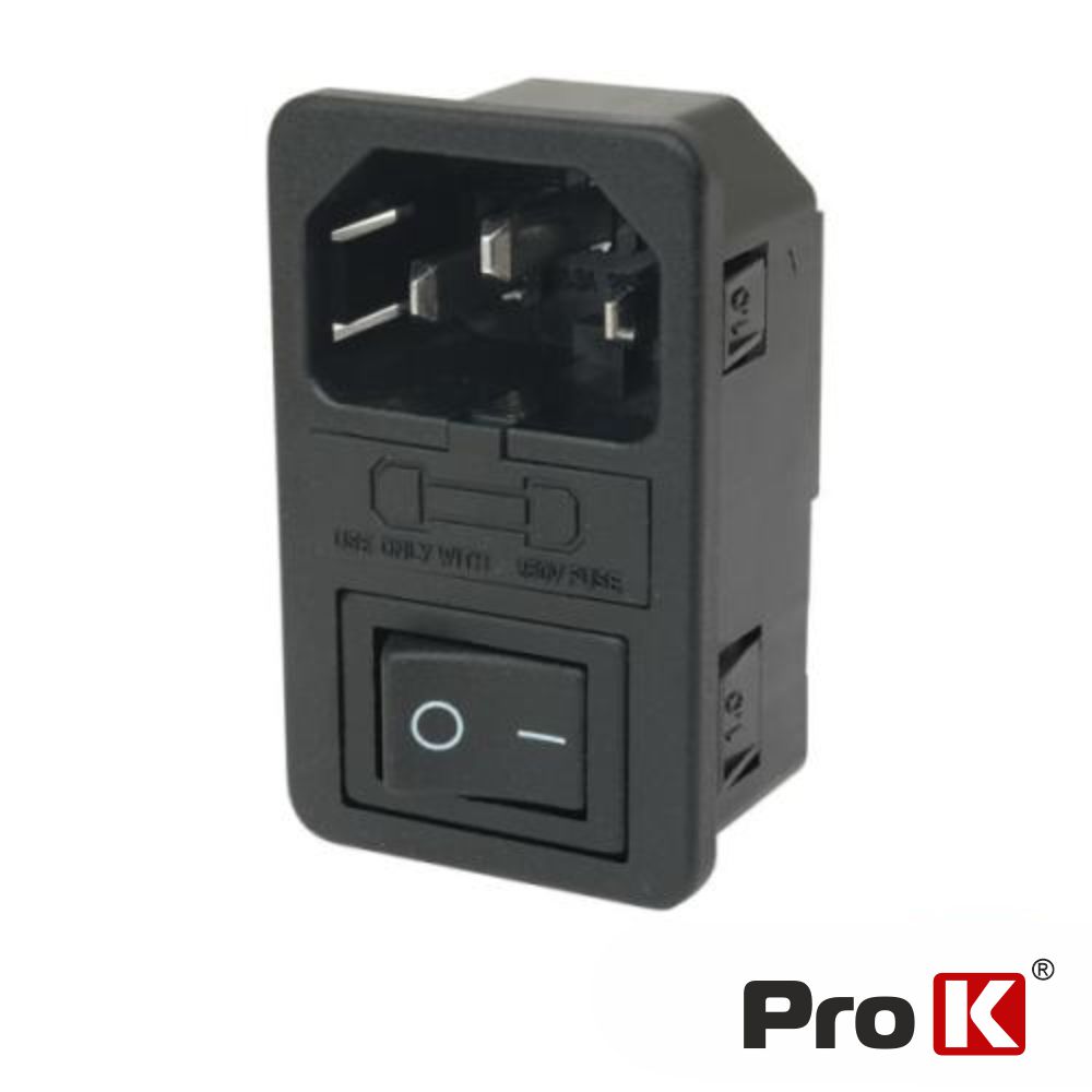 PKFAL011 FICHA ALIMENTAÇÃO IEC C14 MACHO PAINEL C/ INTERRUPTOR