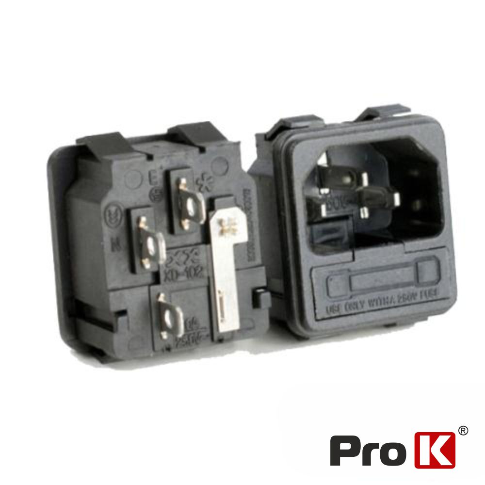 FICHA ALIMENTAÇÃO IEC C14 MACHO PAINEL C/ PORTA-FUSÍVEL