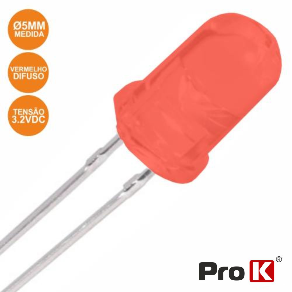 PKLD05R-D Led 5mm alto brilho vermelho Difuso PROK