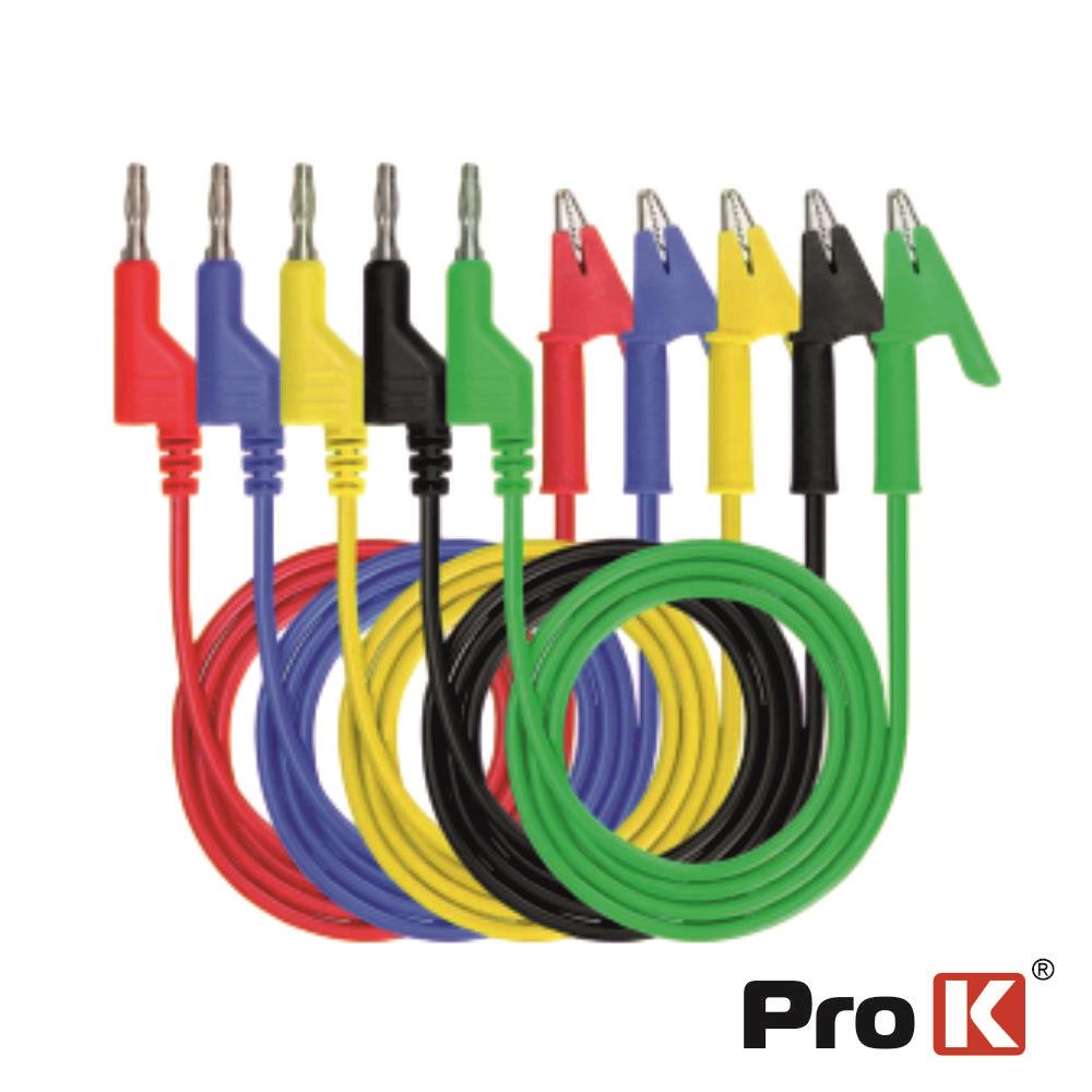 Conjunto 5 Cabos C/ Pinça Crocodilo P/ Ficha Banana PROK