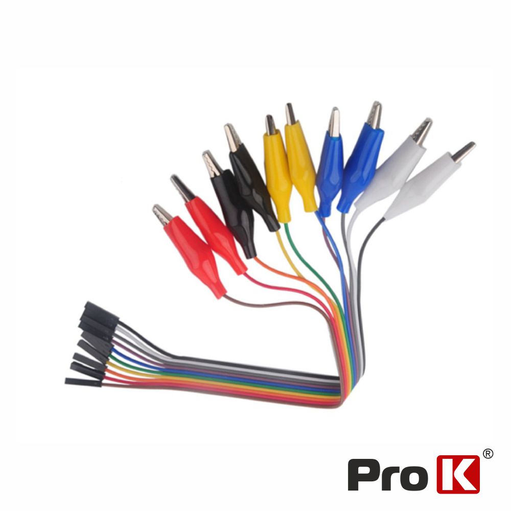 PKSM10FC/20 Kit 10 cabos de ligação jumper femea / pinças crocodilo - Prok -