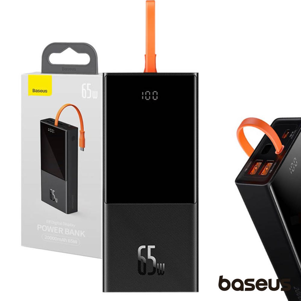 Powerbank 20000mAh USB-A/USB-C 65W Preto BASEUS