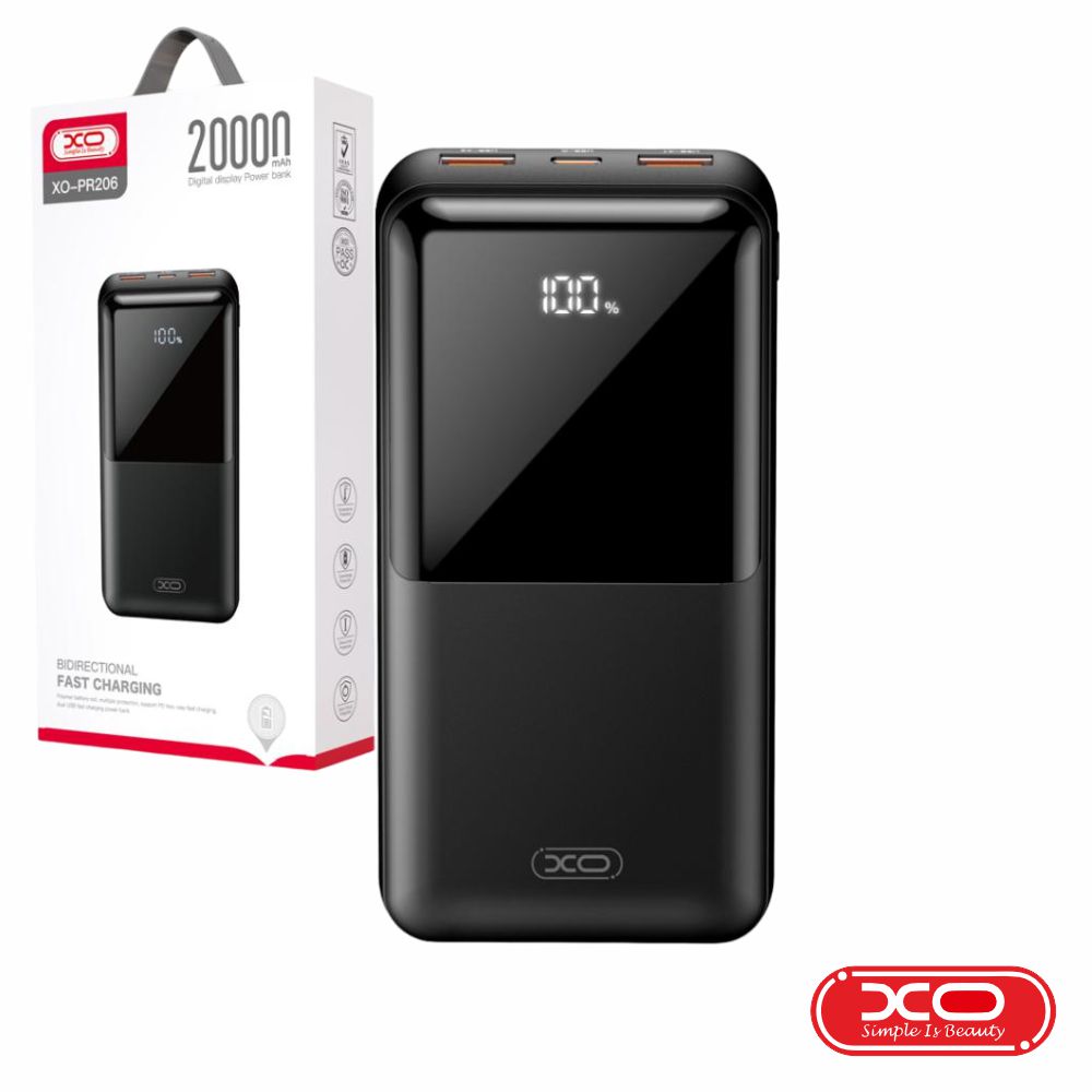 Powerbank 20000mAh 2 USB-A / 1 USB-C PD Preto XO