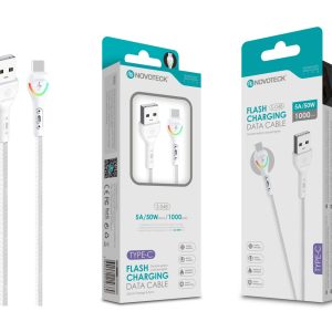 Cabo Type-C Branco 5A 50W 1M S-048 com Luz Indicador