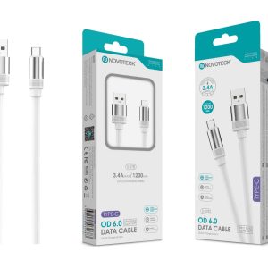 Cabo de Dados Type-C 3.4A,1.2m,OD 6.0 Super Grosso,Branco,Alta Durabilidade S-078