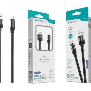 Cabo de Dados Type-C 3.4A,1.2m,OD 6.0 Super Grosso,Negro,Alta Durabilidade S-078