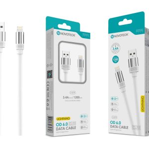 Cabo de Dados Lightning 3.4A,1.2m,OD 6.0 Super Grosso,Branco,Alta Durabilidade S-079