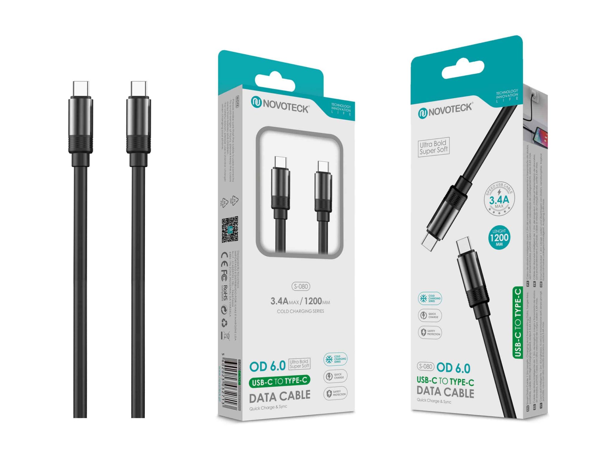 Cabo USB-C para USB-C Negro 3.4A , OD 6.0 Super Grosso, 1.2m, S-080