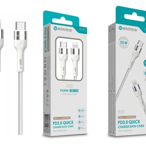Cabo de Dados Trançado Nylon 3.1A Carregamento Rápido - Branco , USB-C to Lightinig , 1.0M
