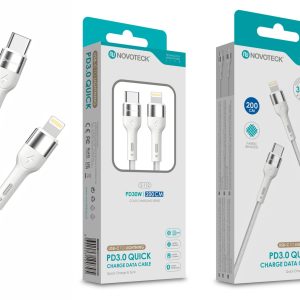 Cabo de Dados Trançado Nylon 3.1A Carregamento Rápido - Branco , USB-C to Lightinig , 2.0M