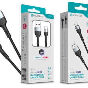 Cabo de Dados Trançado Nylon 3.1A Carregamento Rápido - Negro , Type-C USB , 3.0M