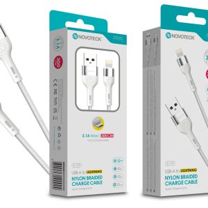 Cabo de Dados Trançado Nylon 3.1A Carregamento Rápido - Branco , Lightning USB , 3.0M