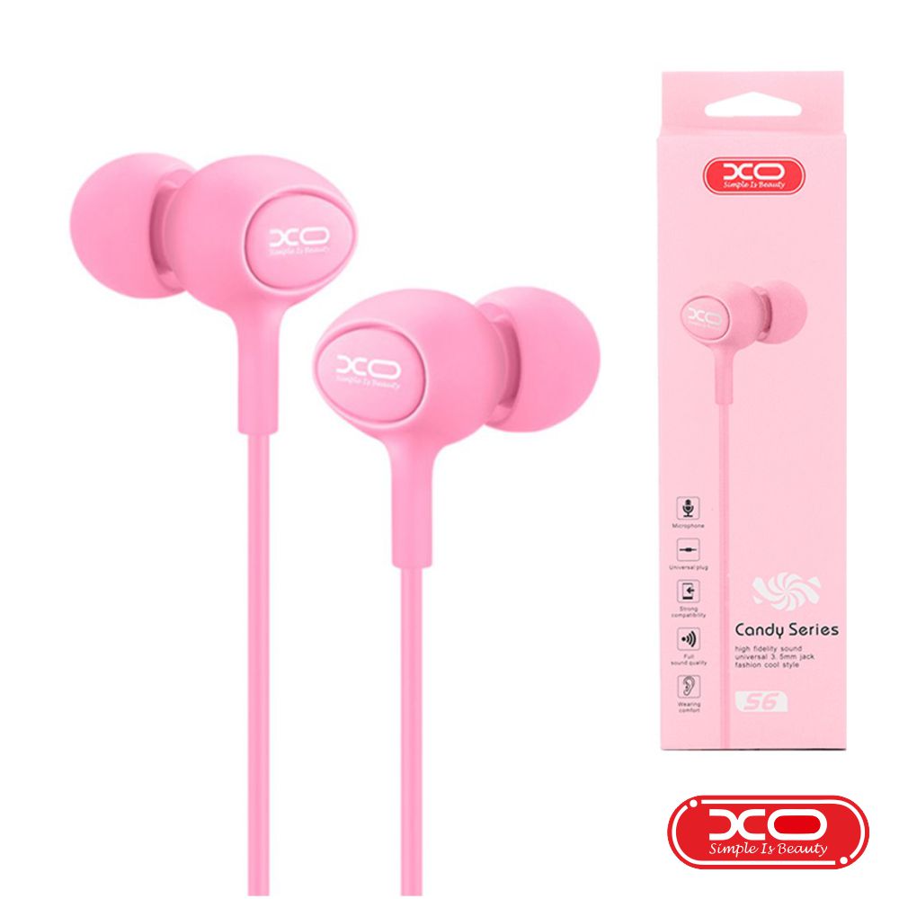 S6/PK Auscultadores C/ Fios Stereo c/ microfone e botao - Rosa