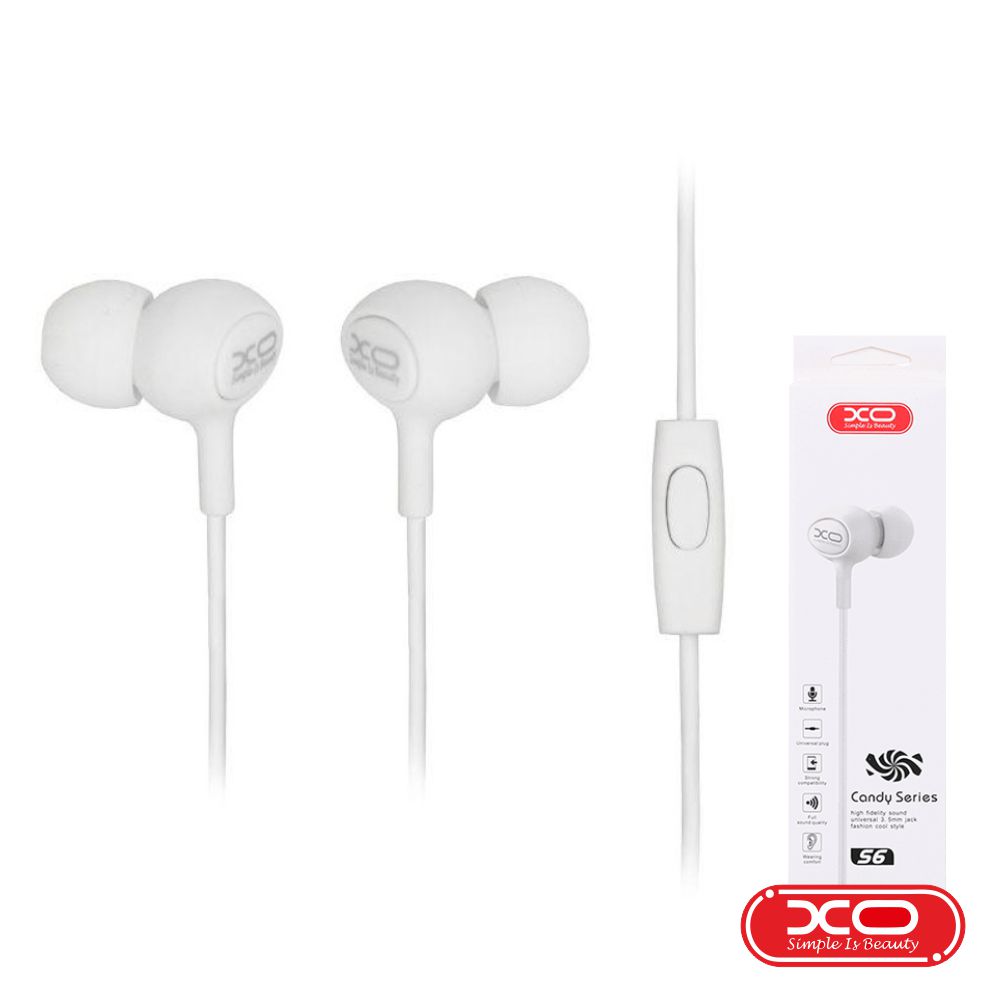 S6/WH Auscultadores C/ Fios Stereo c/ microfone e botao - branco X