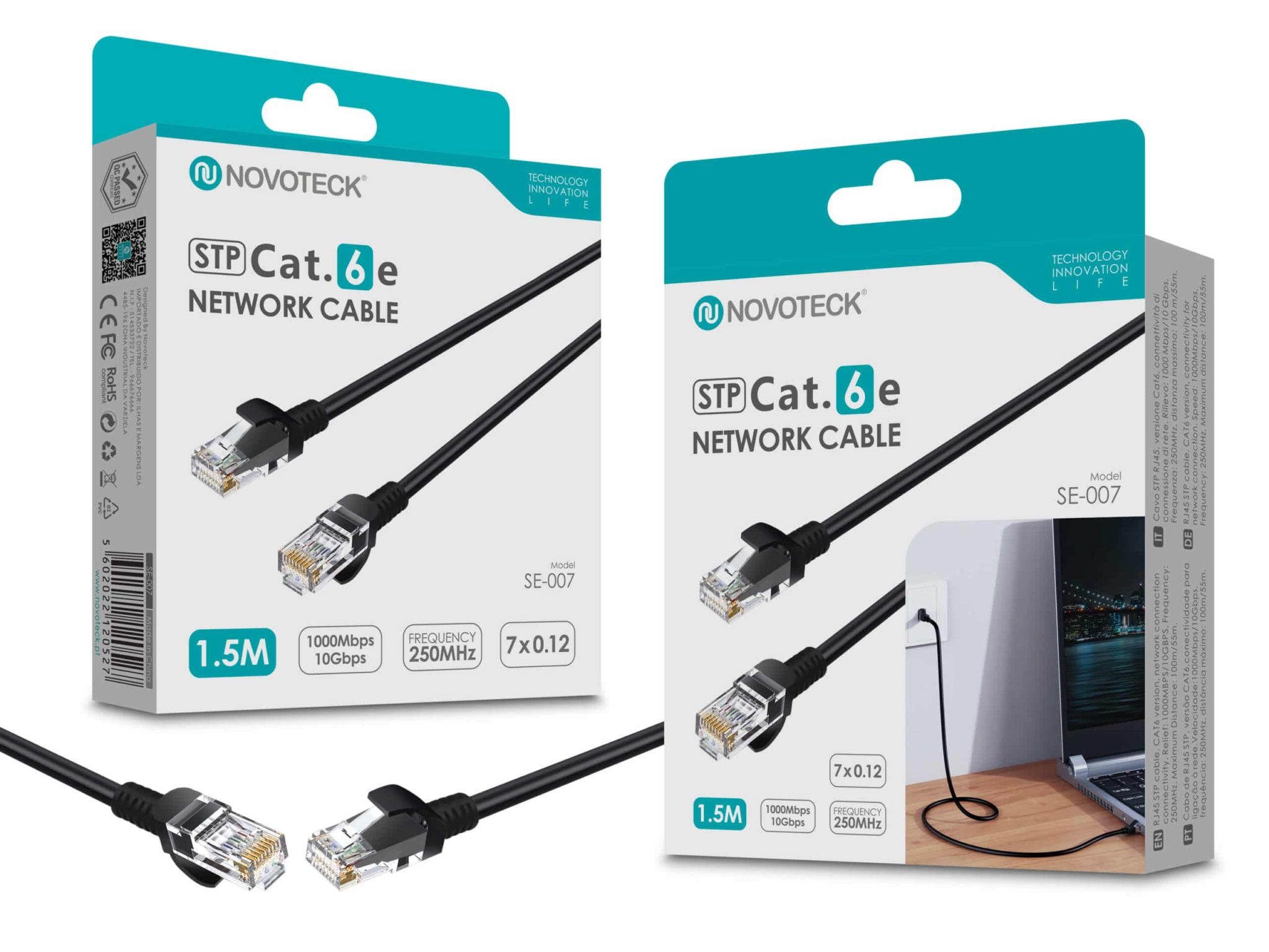 Cabo de Rede Blindado Novoteck STP Cat.6e SE-007 - 1,5m, 1000 Mbps, Conectores RJ45