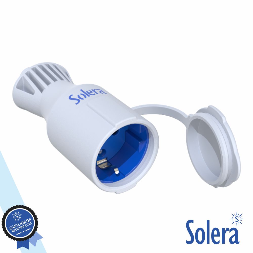 Ficha Schuko Fêmea 16A/250V C/ Tampa IP44 Branco SOLERA
