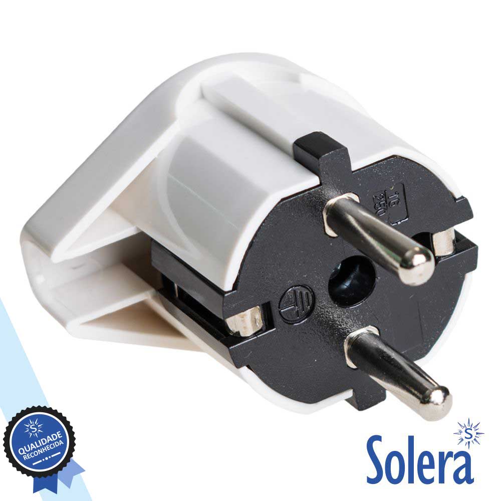 FICHA SCHUKO MACHO C/ TERRA LATERAL 220V BRANCO SOLERA