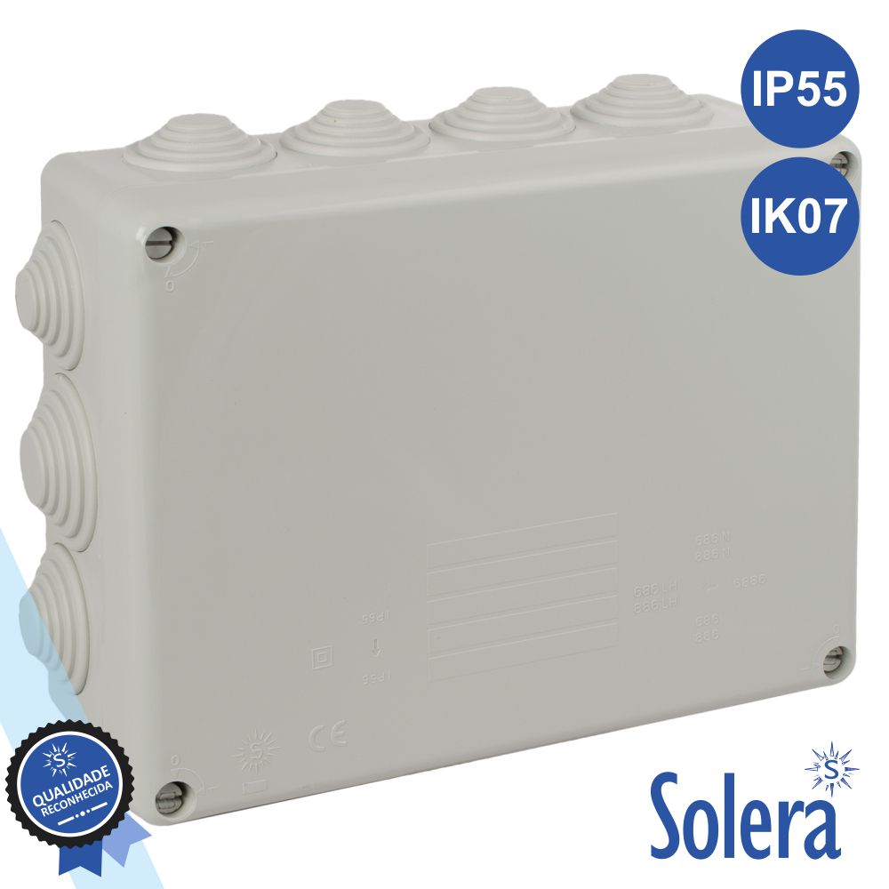 CAIXA DE PASSAGEM ESTANQUE C/ 14 CONES 220x170x80MM SOLERA