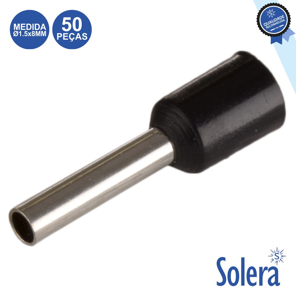 TERMINAL PONTEIRA ISOLADO Ø1.5x8MM 50X PRETO SOLERA