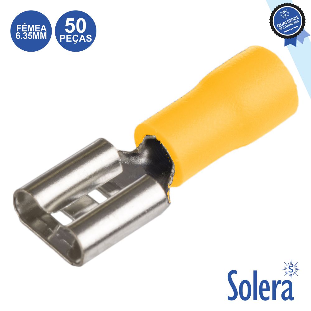 SLR-TF60AM/50 TERMINAL FASTON FÊMEA ISOLADO 6.35MM AMARELO 50X SOLERA