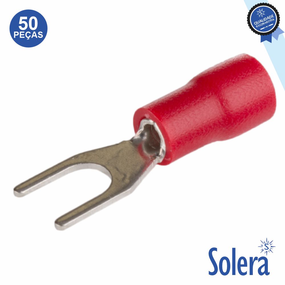 Terminal Forquilha Isolado Vermelho 50x SOLERA