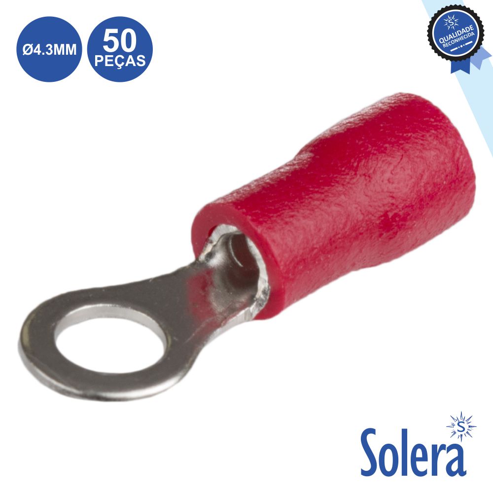 TERMINAL REDONDO ISOLADO 4.3MM 50X VERMELHO SOLERA