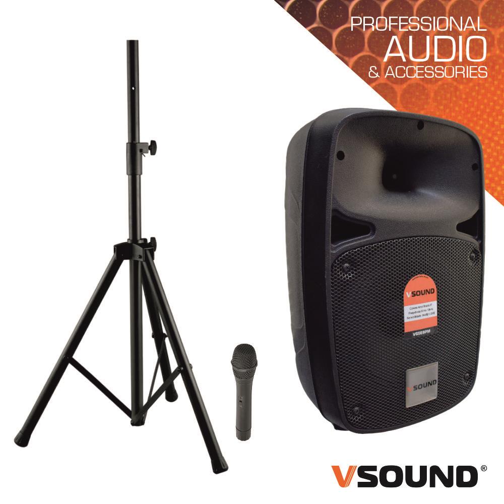Coluna Amplificada 8" USB/BT/SD/BAT MIC S/Fios C/ Suporte