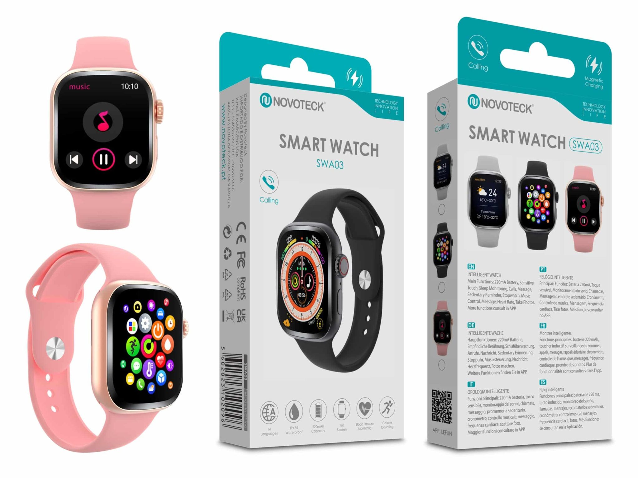 Smartwatch Rose Gold SWA03 - Monitoramento de Saúde, Notificações