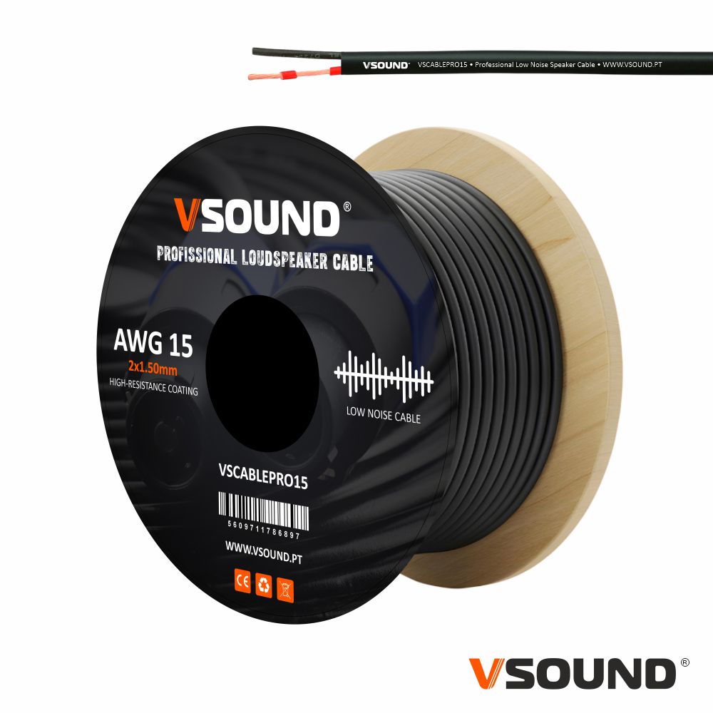 VSCABLEPRO15 Cabo de som 6.8mm , CCA 2x 1,5mm² (52x0,19mm x2)