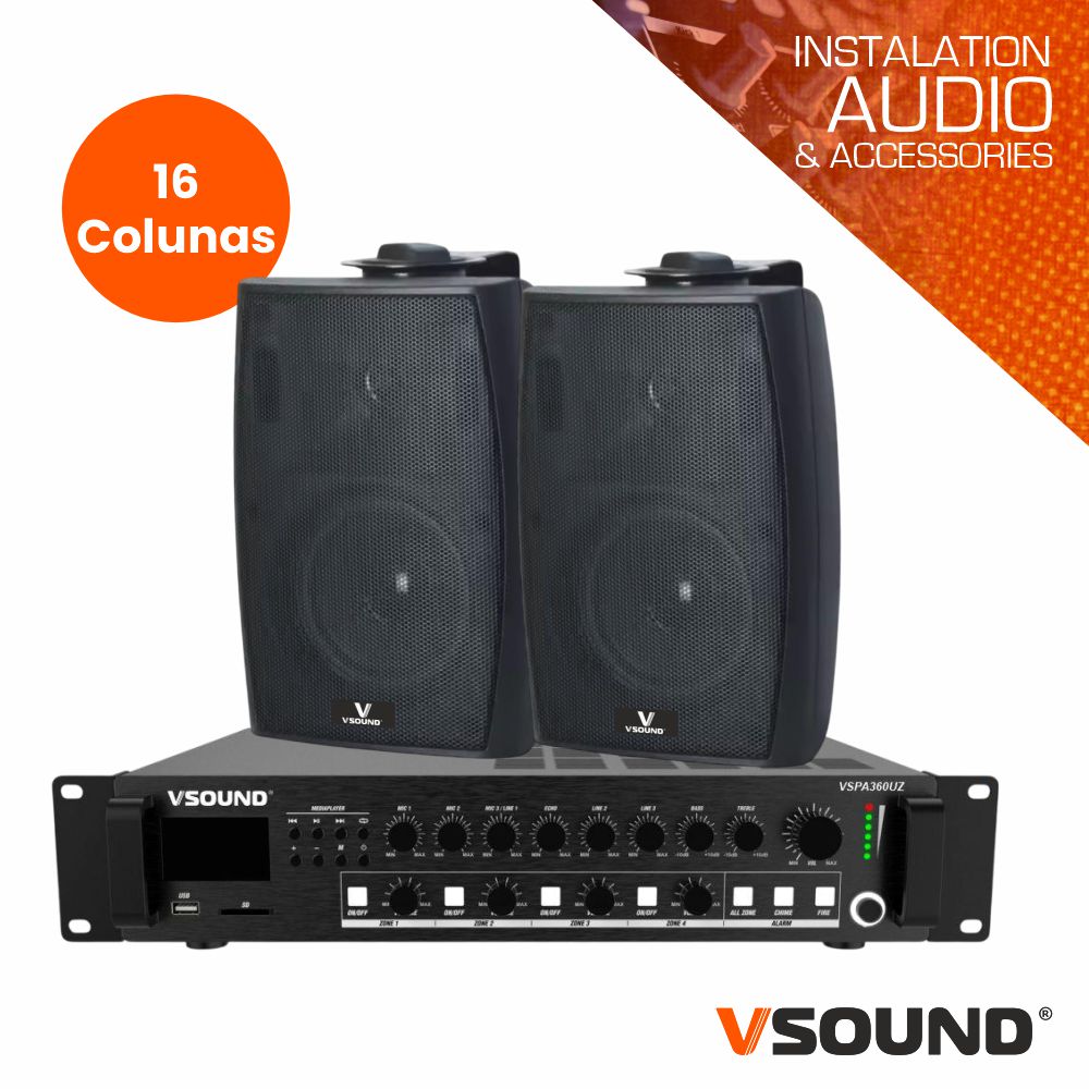 Sistema de Sonorização 24/230V 360W 100V 180m2 VSOUND