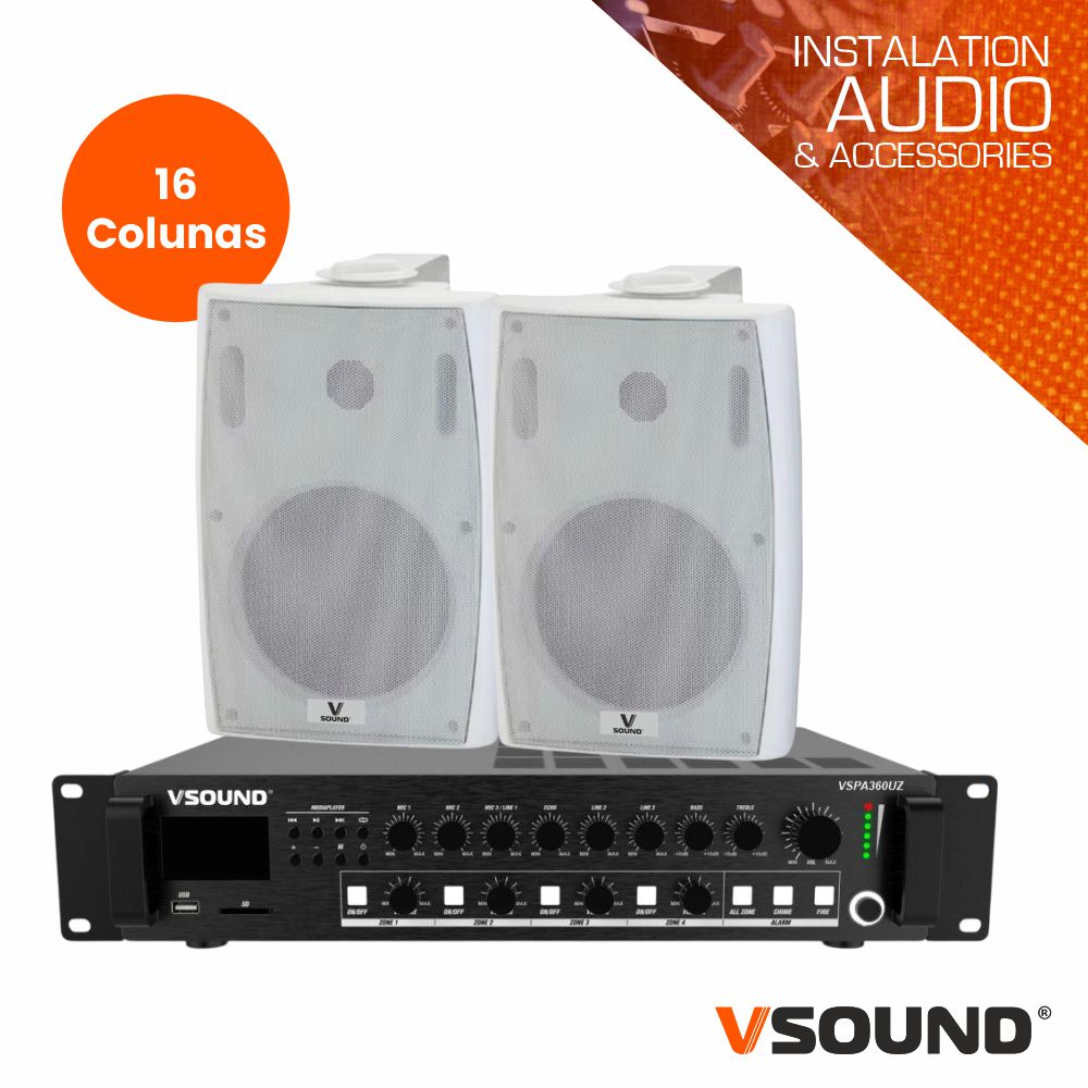 Sistema de Sonorização 24/230V 360W 100V 180m2 VSOUND