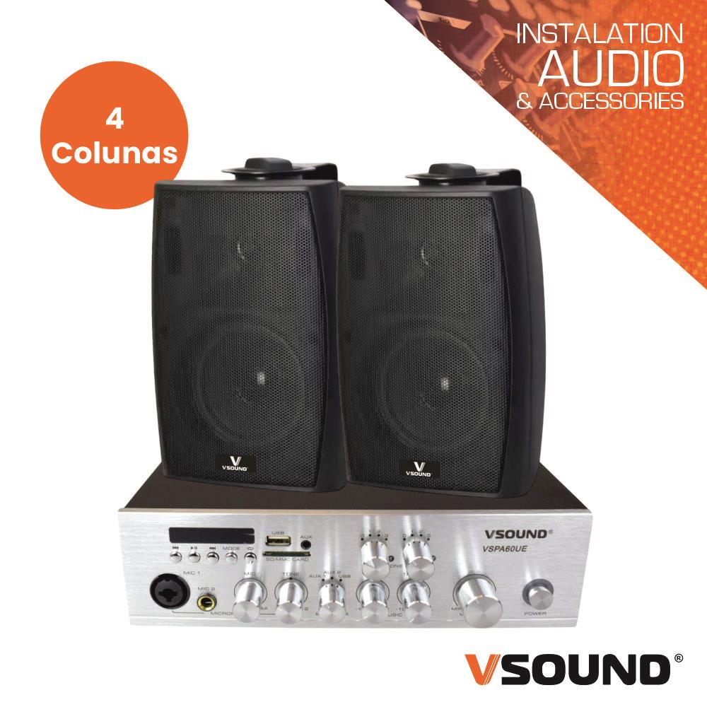 Sistema de Sonorização 120W 12/220V 100V 80m2 VSOUND