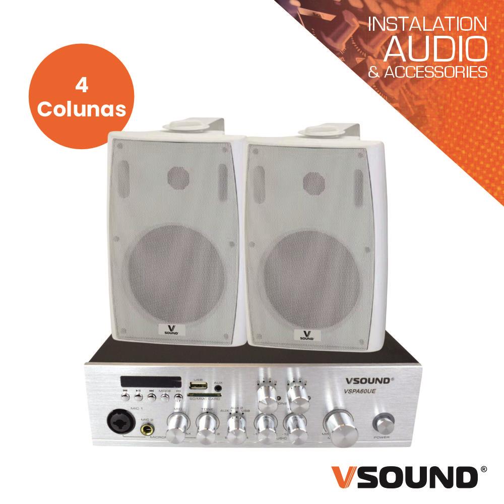 Sistema de Sonorização 120W 12/220V 100V 80m2 VSOUND