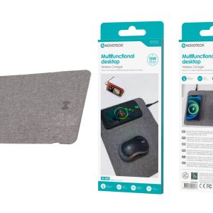 Tapete de Rato W-008 com Carregador Sem Fio - 15W, Tecido, Suporte Integrado, Compatível com Qi