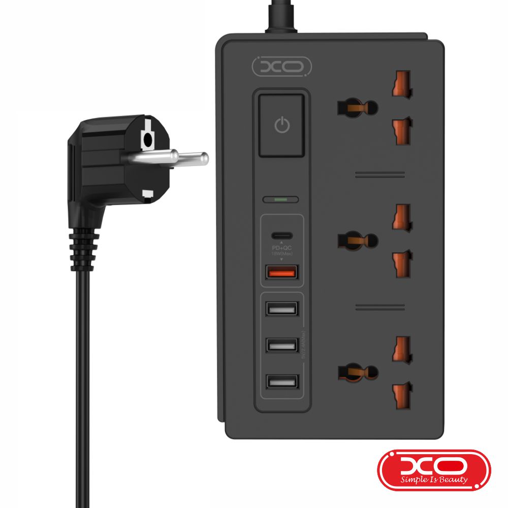 Tomada Elétrica 3x Univ. 4x USB-A 1x USB-C C/ Interruptor XO