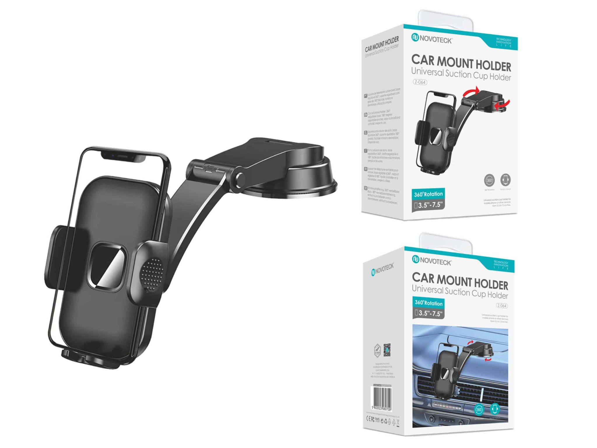 Suporte de Carro Universal Z-064 - Ventosa Robusta, Rotação 360°, Acesso Rápido