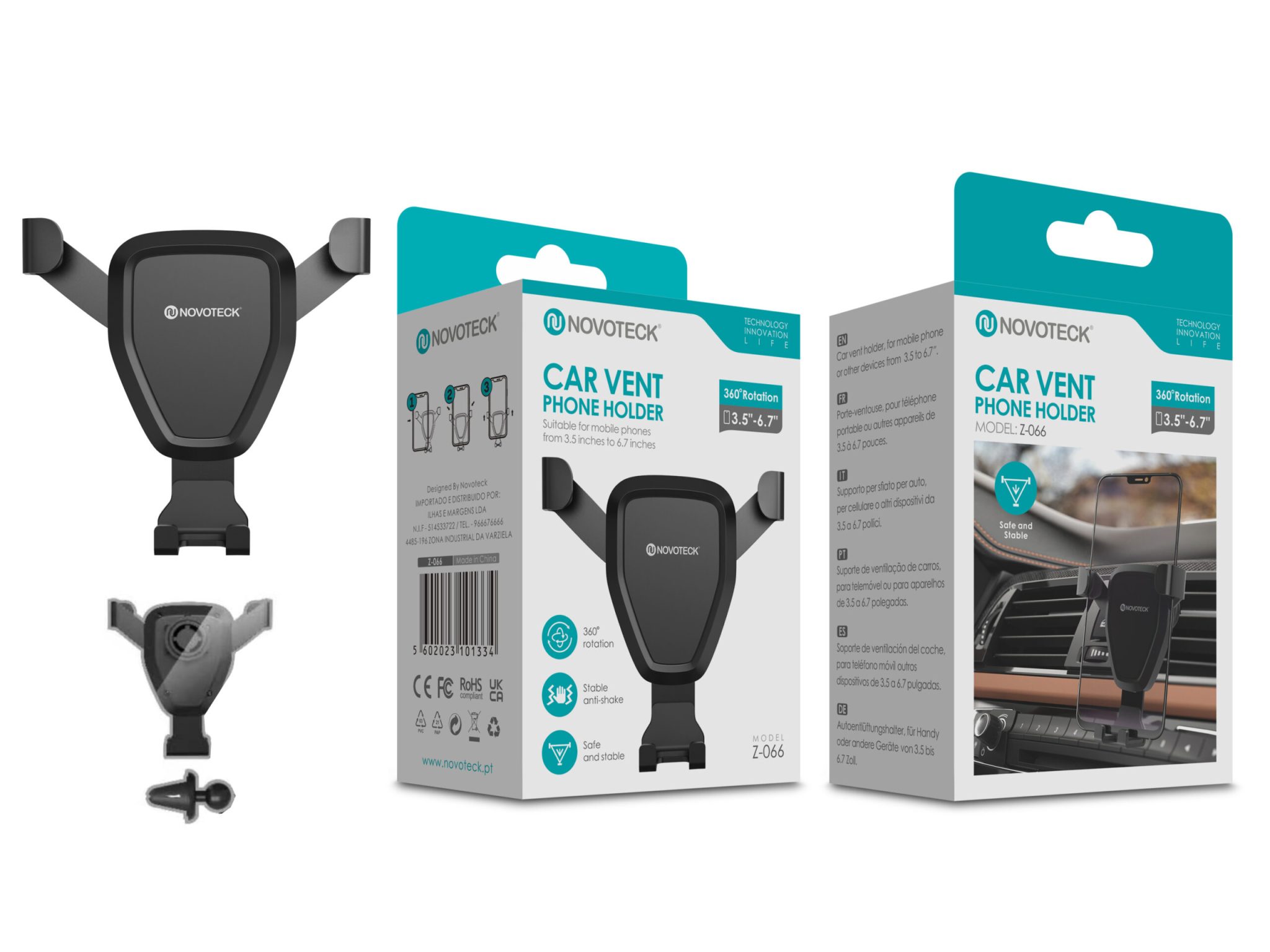 Suporte Universal de Ventilação para Carro NOVOTECK Z-066 - Rotação 360° e Compatibilidade Ampliada