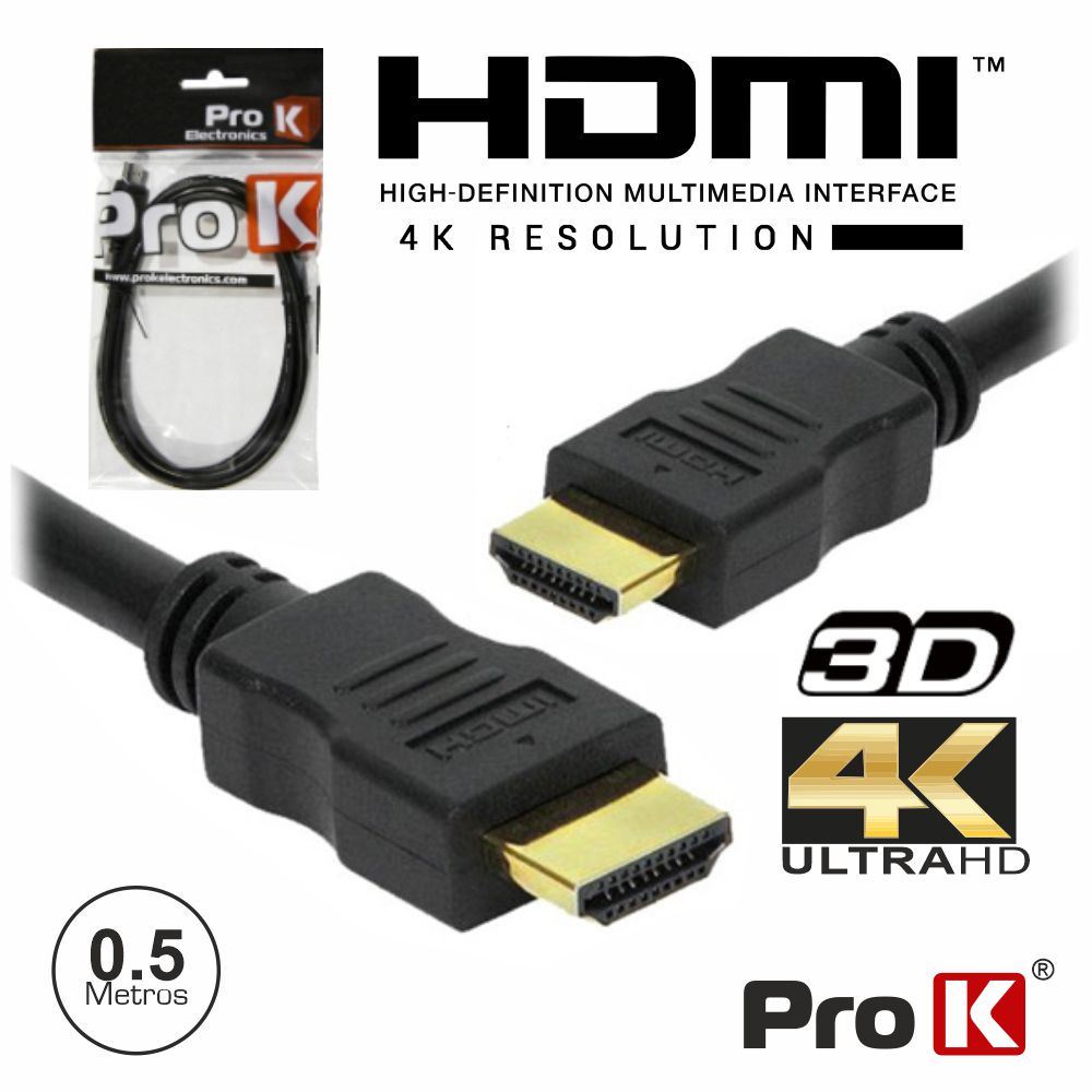 Cabo HDMI Dourado Macho / Macho 2.0 4K Preto 0.5m PROK