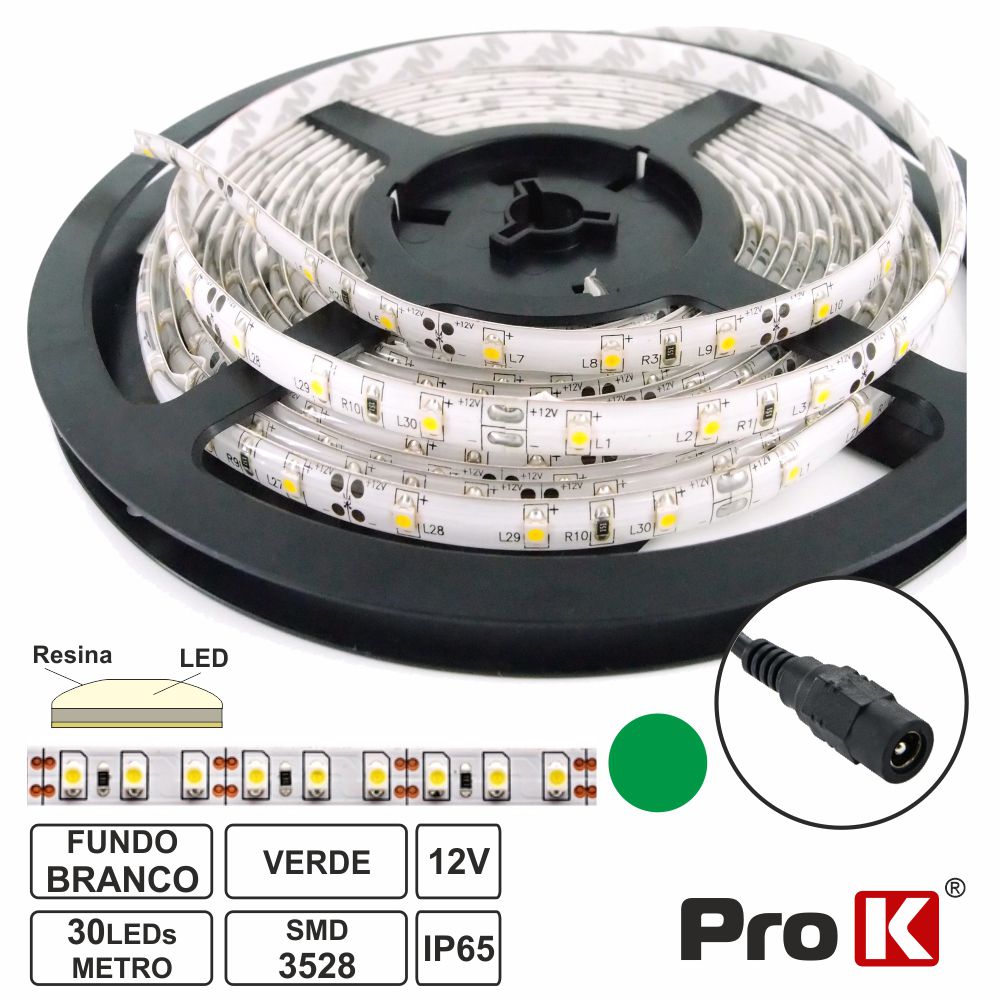 FITA 150 LEDS 3528 IMPERMEÁVEL VERDE 12V 5M PROK