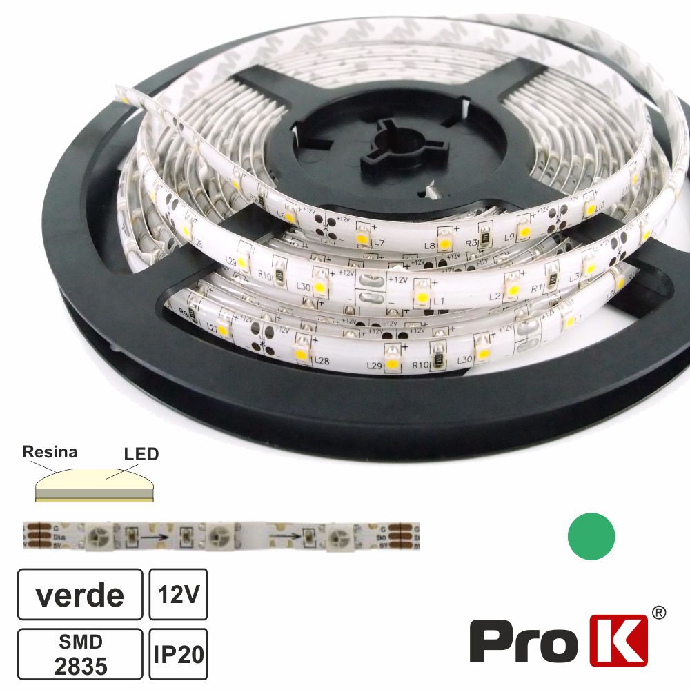 Fita 300 LEDS 2835 Impermeável Verde 12V 5m PROK